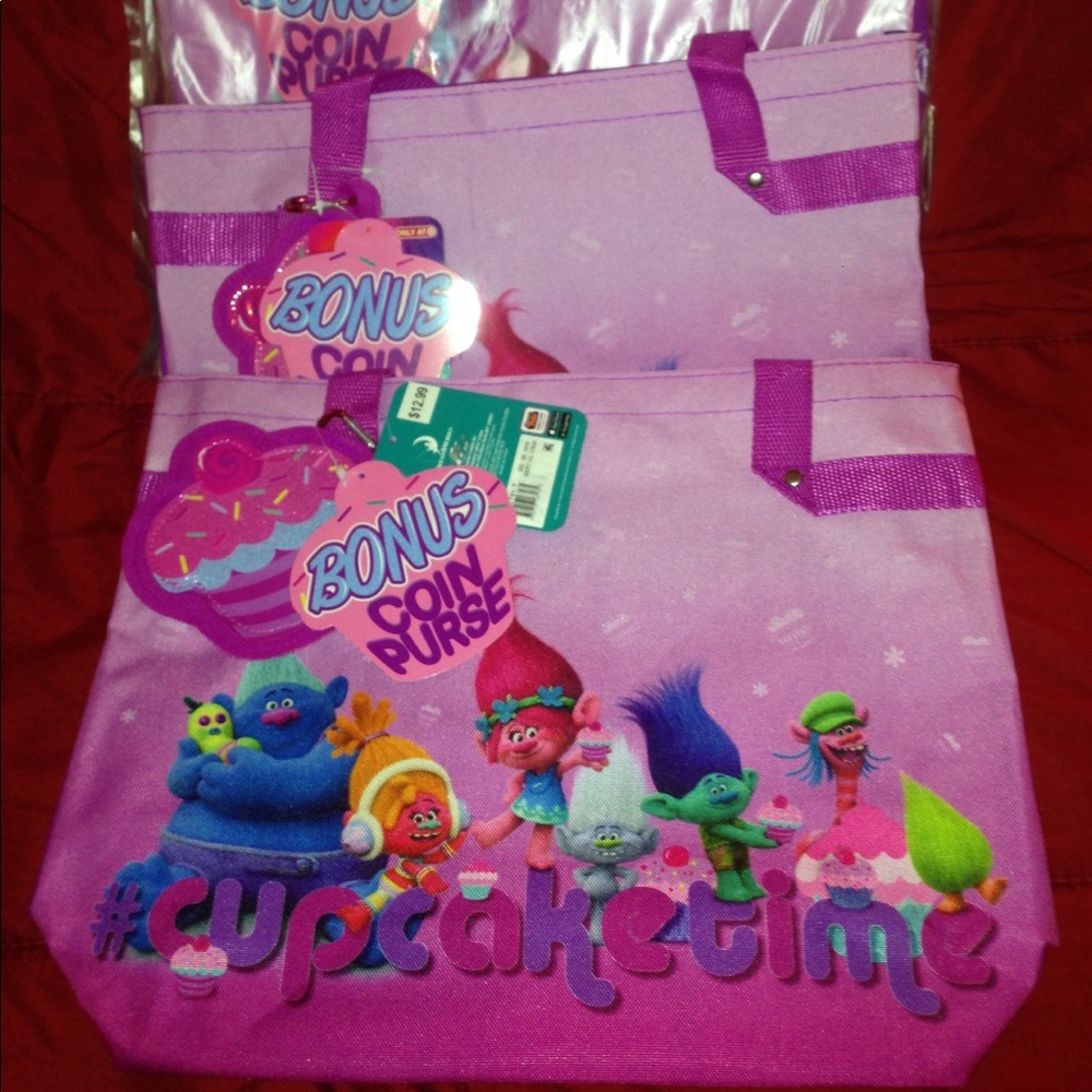 3 Troll cupcake time totes with bonus coin purse